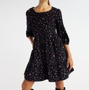 Time and Tru Black Floral Long Sleeve Dress
